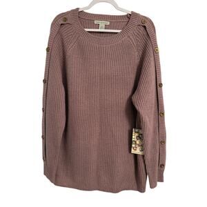 Poppy & Whimsy NWT Women's 2XL Boho Lavender Purple Button Sleeve Knit Sweater